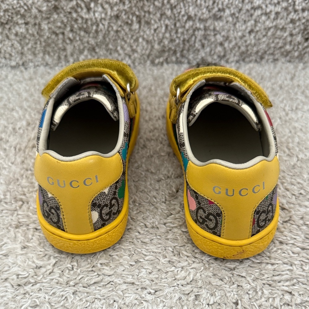Gucci Kids Yellow Heart GG Canvas Velcro Sneakers - Picture 3 of 9